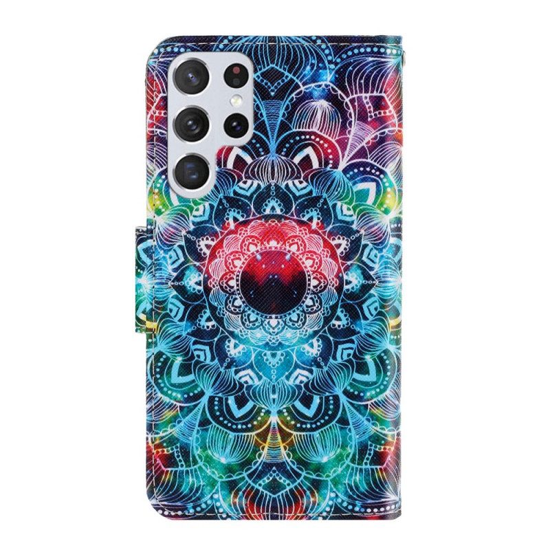 Kotelot Samsung Galaxy S22 Ultra 5G Suojaketju Kuori Flashy Mandala Hihnalla