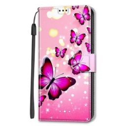 Kotelot Samsung Galaxy S22 Ultra 5G Suojaketju Kuori Strap Butterflies Fani