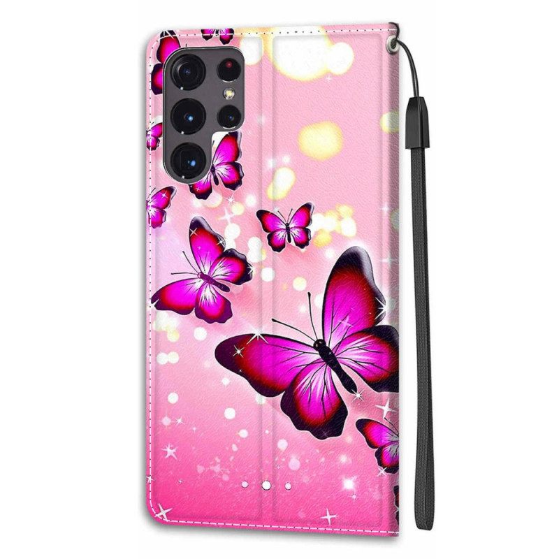 Kotelot Samsung Galaxy S22 Ultra 5G Suojaketju Kuori Strap Butterflies Fani