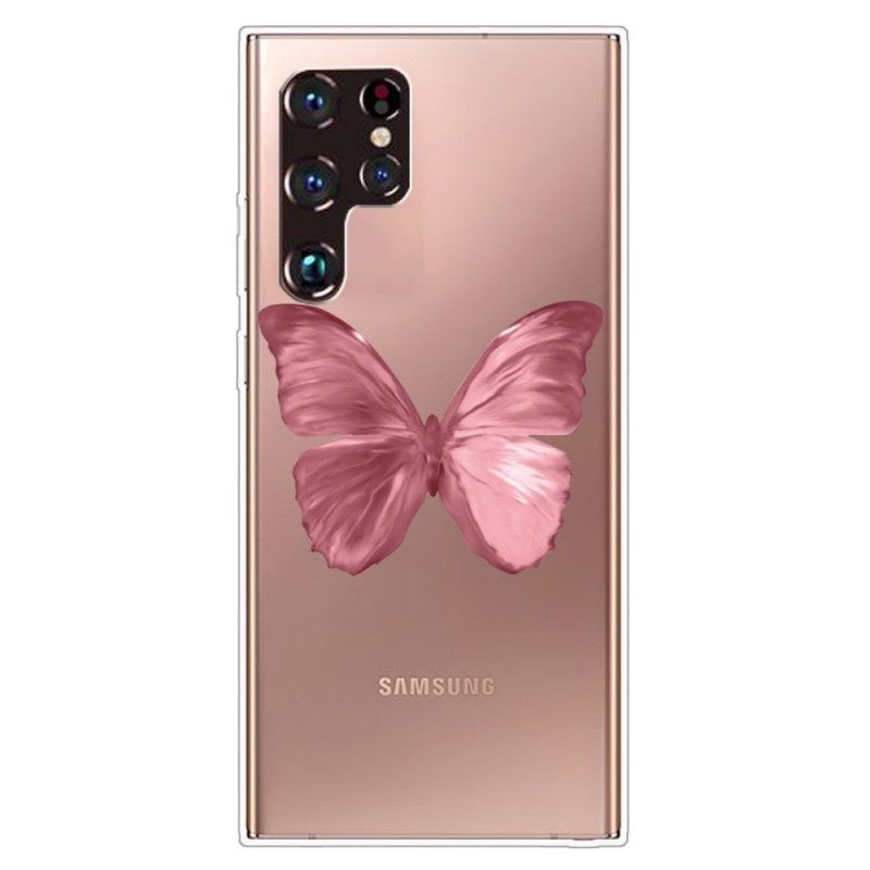 Kuori Samsung Galaxy S22 Ultra 5G Flexible Pink Butterfly