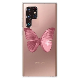 Kuori Samsung Galaxy S22 Ultra 5G Flexible Pink Butterfly