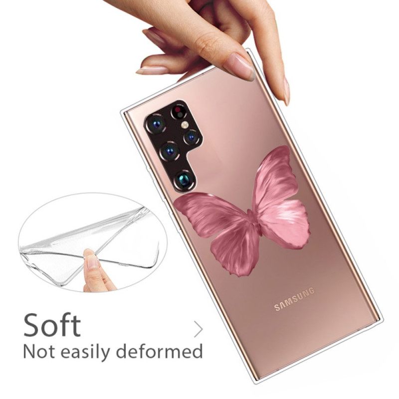 Kuori Samsung Galaxy S22 Ultra 5G Flexible Pink Butterfly