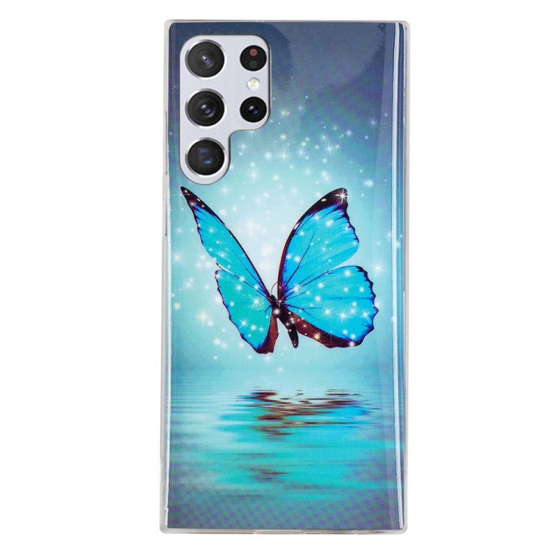 Kuori Samsung Galaxy S22 Ultra 5G Fluorescent Blue Butterflies