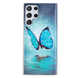 Kuori Samsung Galaxy S22 Ultra 5G Fluorescent Blue Butterflies