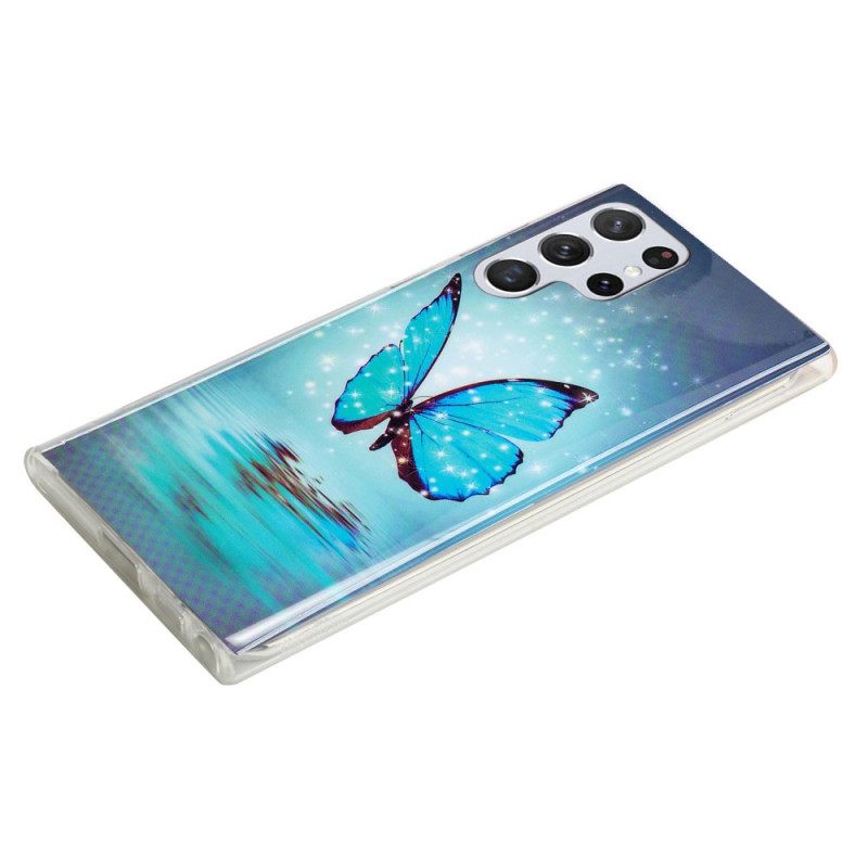 Kuori Samsung Galaxy S22 Ultra 5G Fluorescent Blue Butterflies