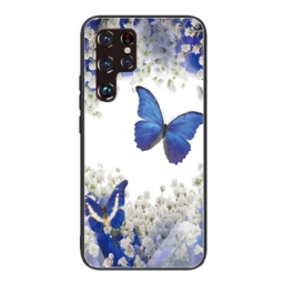 Kuori Samsung Galaxy S22 Ultra 5G Tempered Glass Butterflies Design