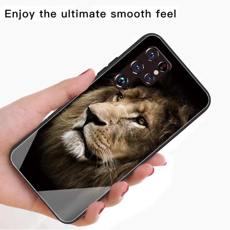 Kuori Samsung Galaxy S22 Ultra 5G Tempered Glass Lion Head