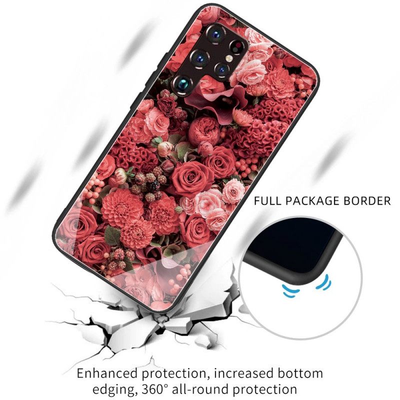 Kuori Samsung Galaxy S22 Ultra 5G Tempered Glass Rose Flowers