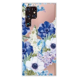 Kuori Samsung Galaxy S22 Ultra 5G Watercolour Blue Flowers