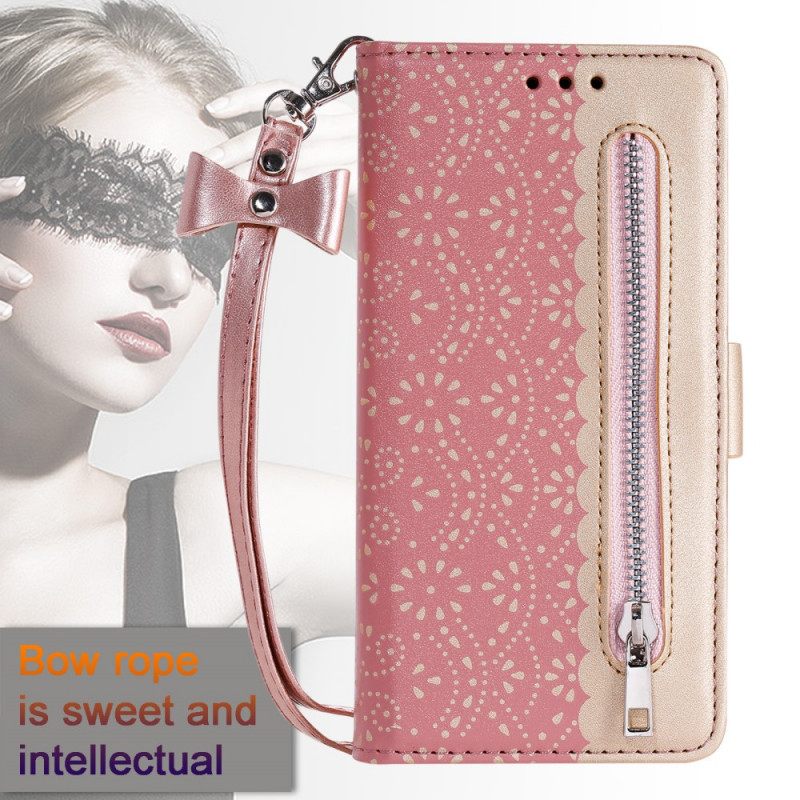 Nahkakotelo Samsung Galaxy S22 Ultra 5G Suojaketju Kuori Lace Strap Kolikkokukkaro