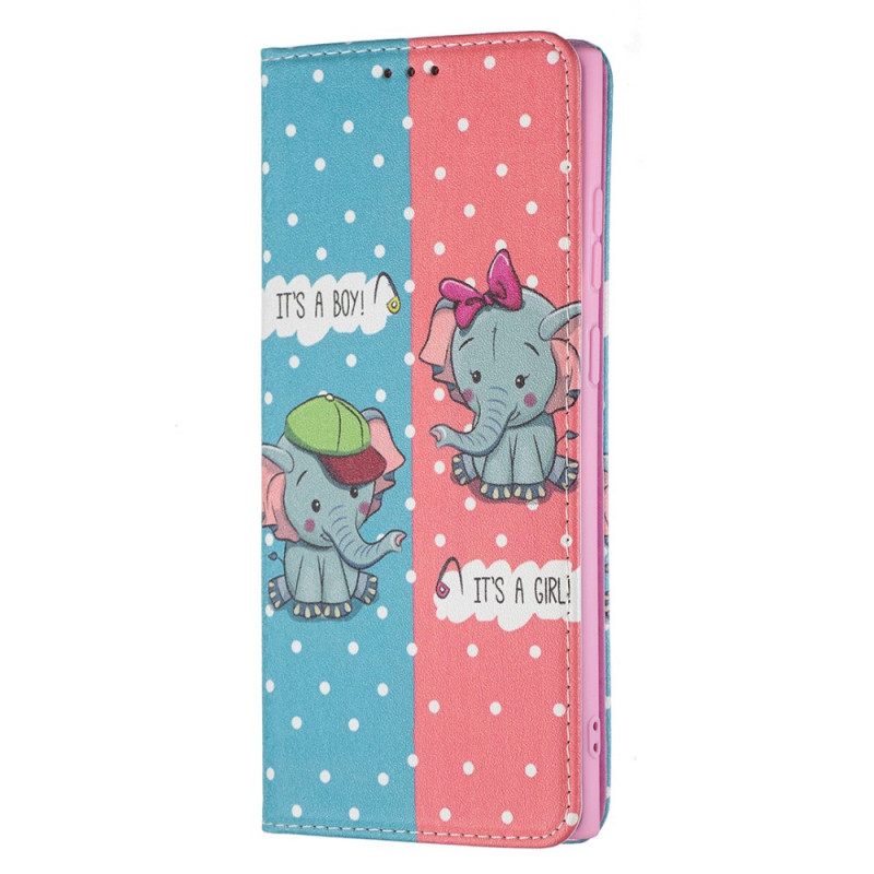 Puhelinkuoret Samsung Galaxy S22 Ultra 5G Kotelot Flip Baby Elephants