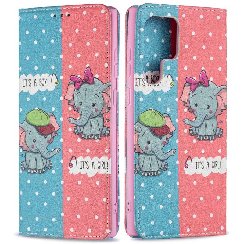 Puhelinkuoret Samsung Galaxy S22 Ultra 5G Kotelot Flip Baby Elephants