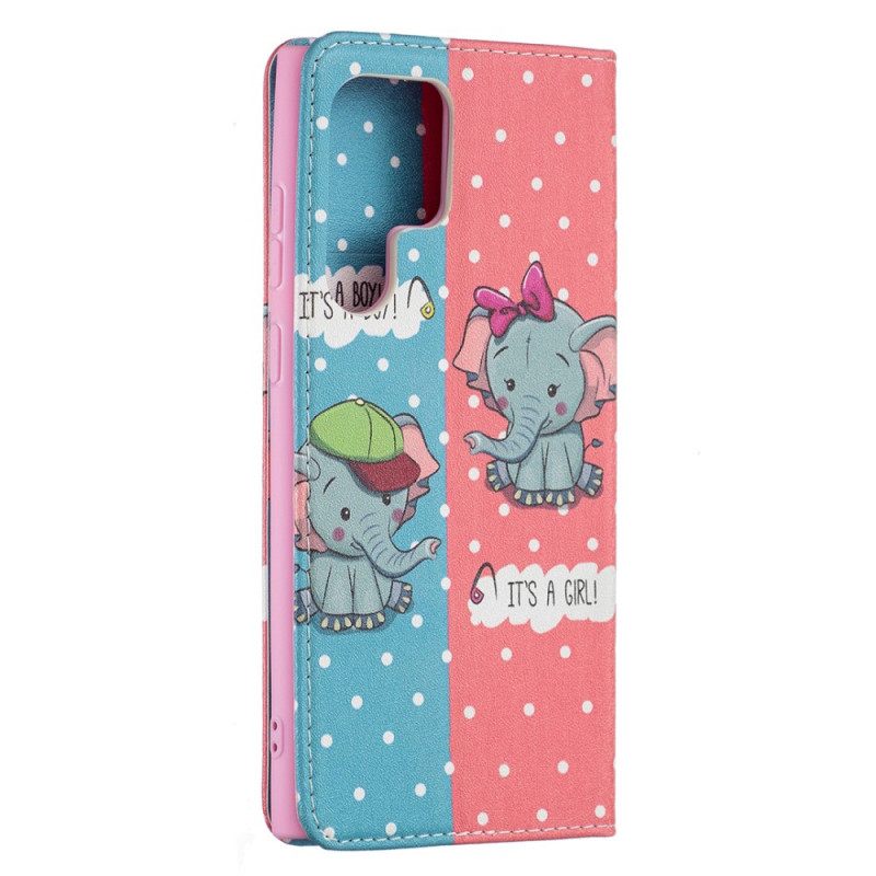 Puhelinkuoret Samsung Galaxy S22 Ultra 5G Kotelot Flip Baby Elephants