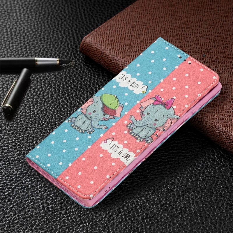 Puhelinkuoret Samsung Galaxy S22 Ultra 5G Kotelot Flip Baby Elephants