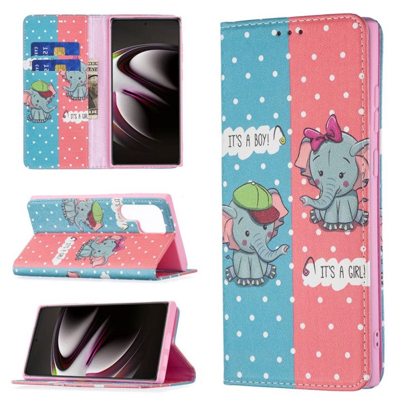 Puhelinkuoret Samsung Galaxy S22 Ultra 5G Kotelot Flip Baby Elephants