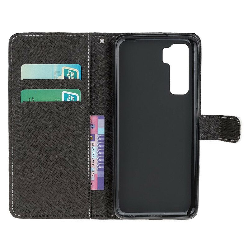 Flip Case Huawei P40 Lite 5G Wolf Talvella Kaulanauhan Kanssa