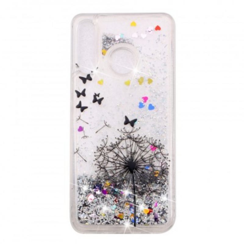 Case Huawei P30 Lite Transparent Dandelion Black Glitters