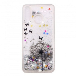 Case Huawei P30 Lite Transparent Dandelion Black Glitters