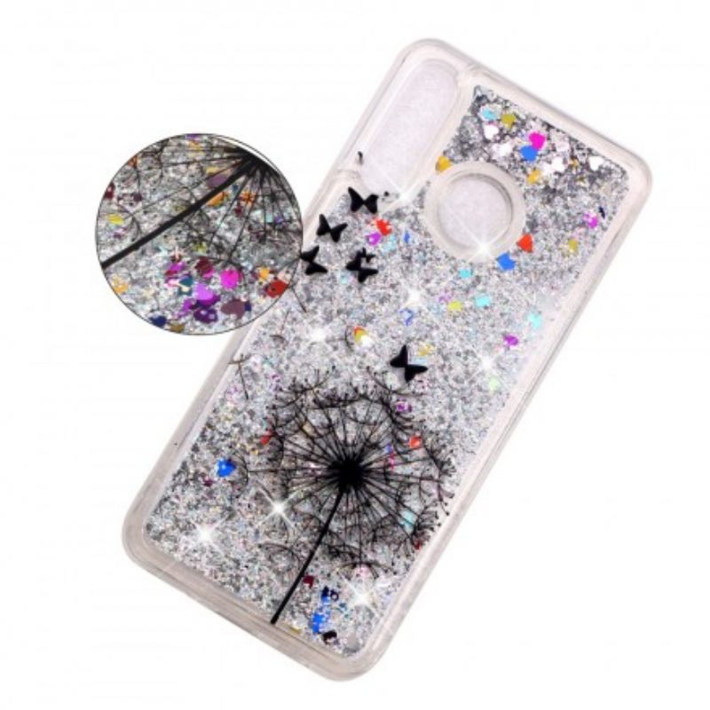 Case Huawei P30 Lite Transparent Dandelion Black Glitters