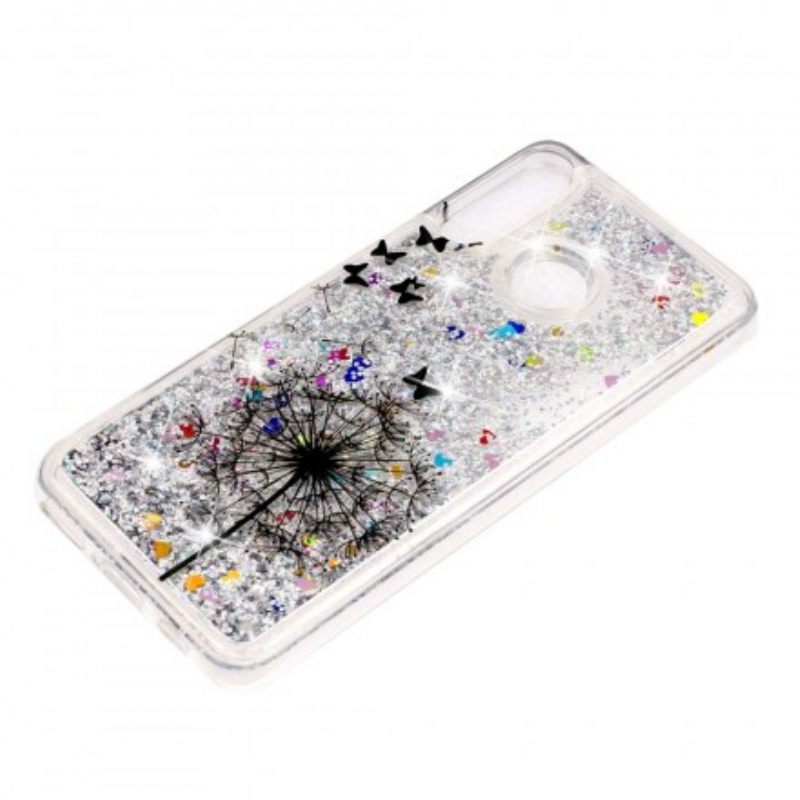 Case Huawei P30 Lite Transparent Dandelion Black Glitters