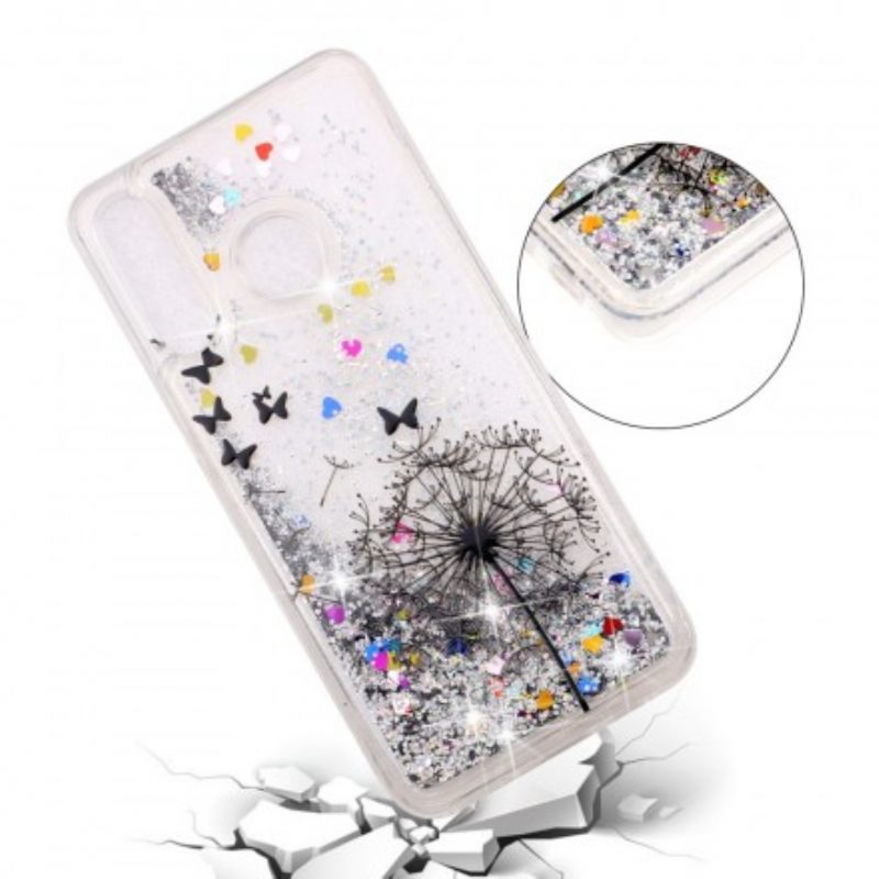 Case Huawei P30 Lite Transparent Dandelion Black Glitters