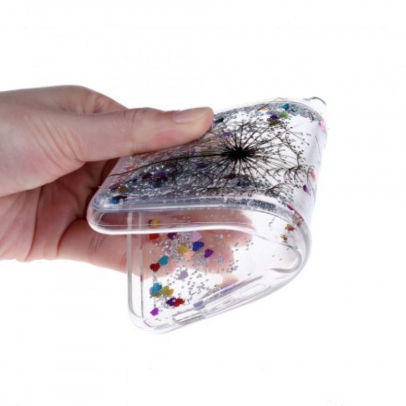 Case Huawei P30 Lite Transparent Dandelion Black Glitters