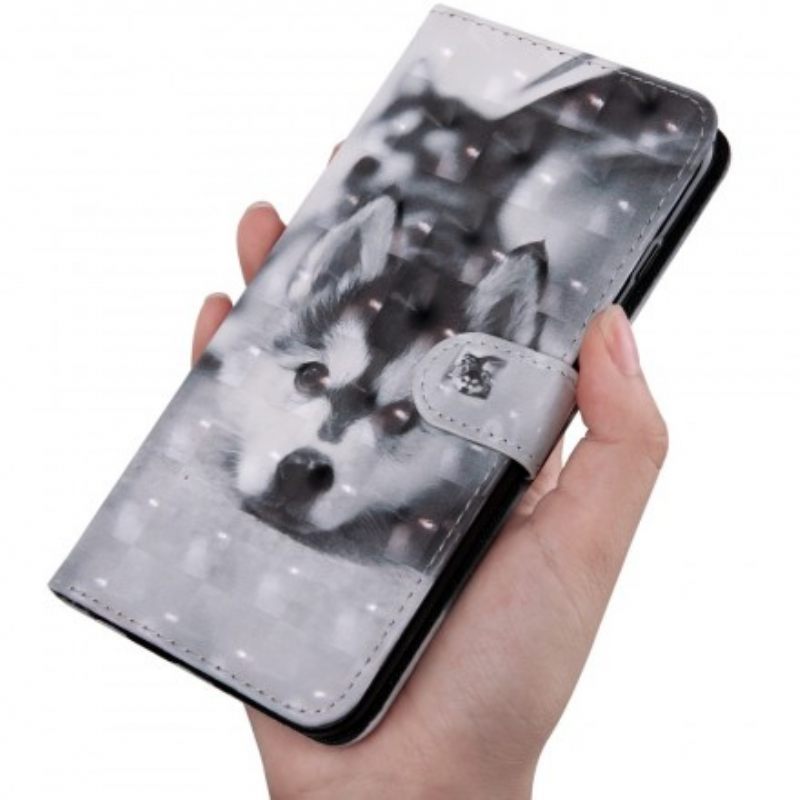 Flip Case Huawei P30 Lite Mustavalkoinen Koira