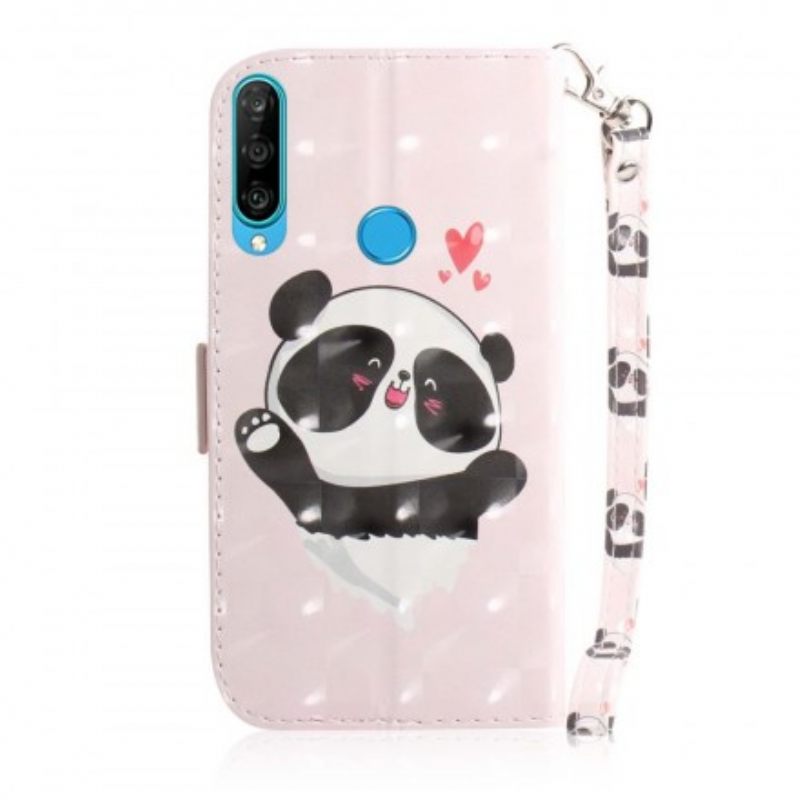 Flip Case Huawei P30 Lite Suojaketju Kuori Panda Love In Lanyard