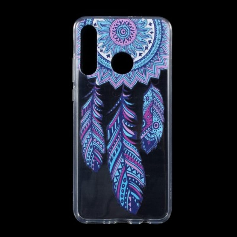 Kuori Huawei P30 Lite Transparent Blue Feathers Dream Catcher