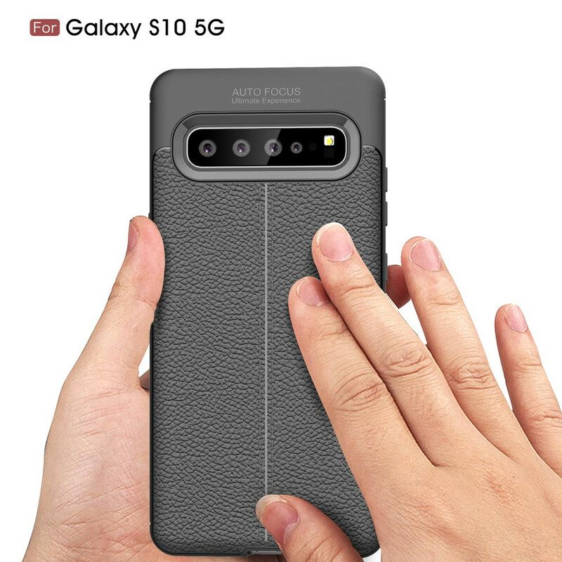 Kuori Samsung Galaxy S10 5G Double Line Litchi Leather Effect