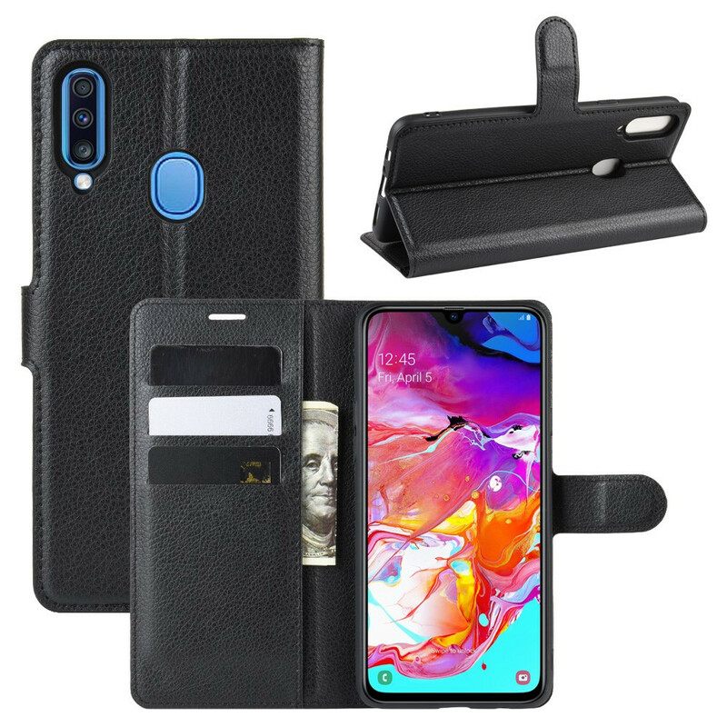 Flip Case Samsung Galaxy A20s Klassinen Litsi-nahkaefekti