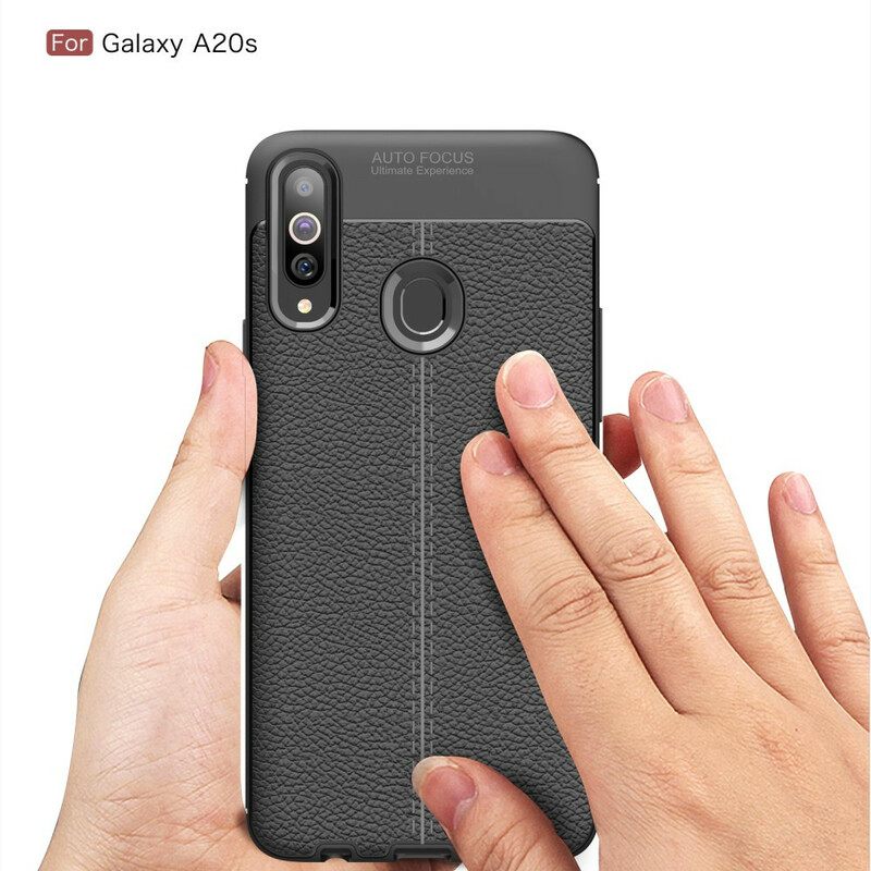 Kuori Samsung Galaxy A20s Double Line Litchi Leather Effect