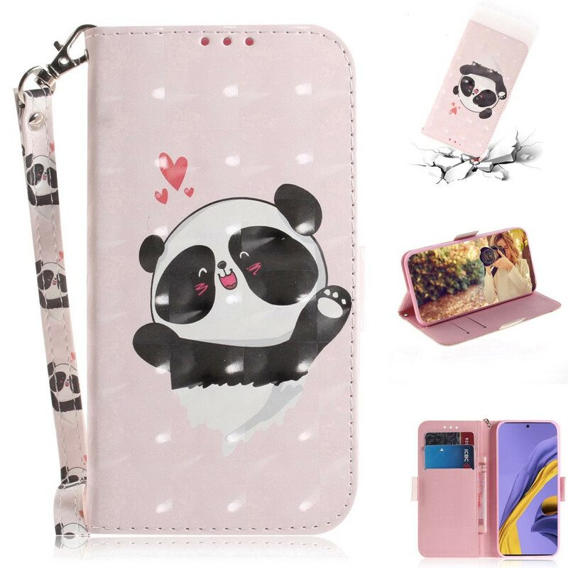 Flip Case Samsung Galaxy A51 Suojaketju Kuori Panda Love In Lanyard