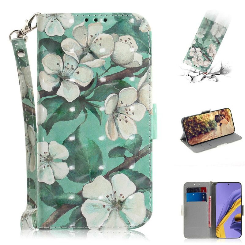 Flip Case Samsung Galaxy A51 Suojaketju Kuori Strap Flower Branch