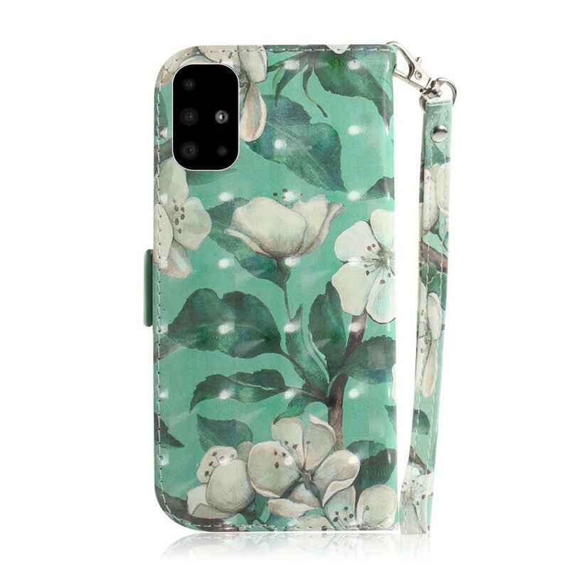 Flip Case Samsung Galaxy A51 Suojaketju Kuori Strap Flower Branch