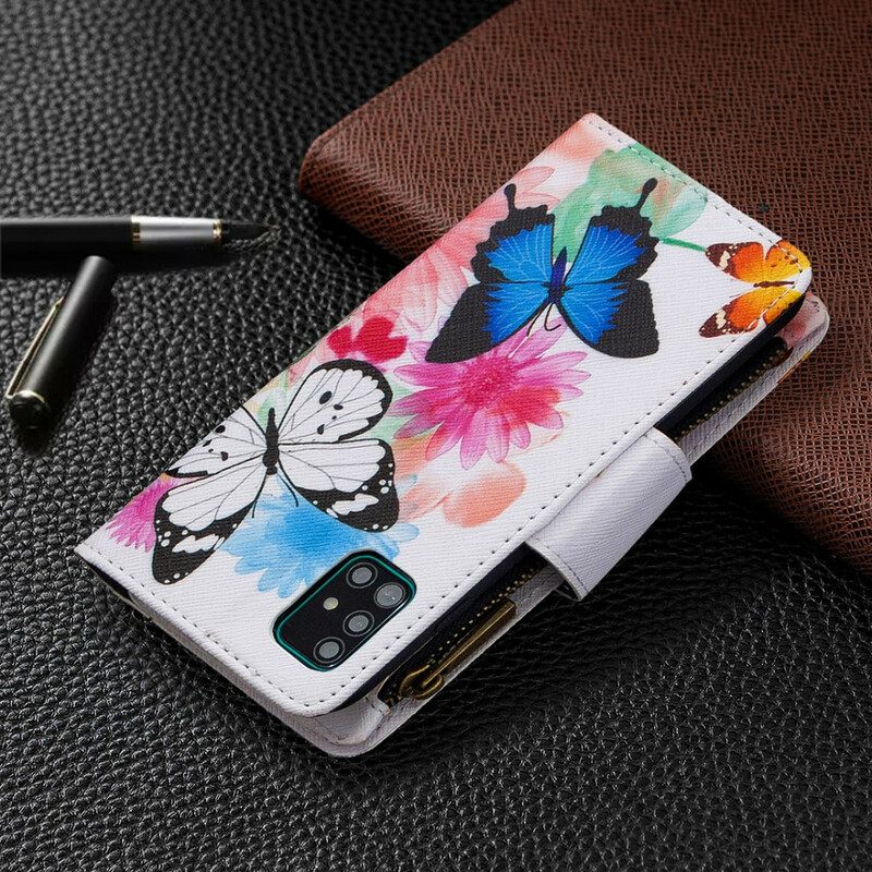 Kotelot Samsung Galaxy A51 Butterflies Vetoketjullinen Tasku