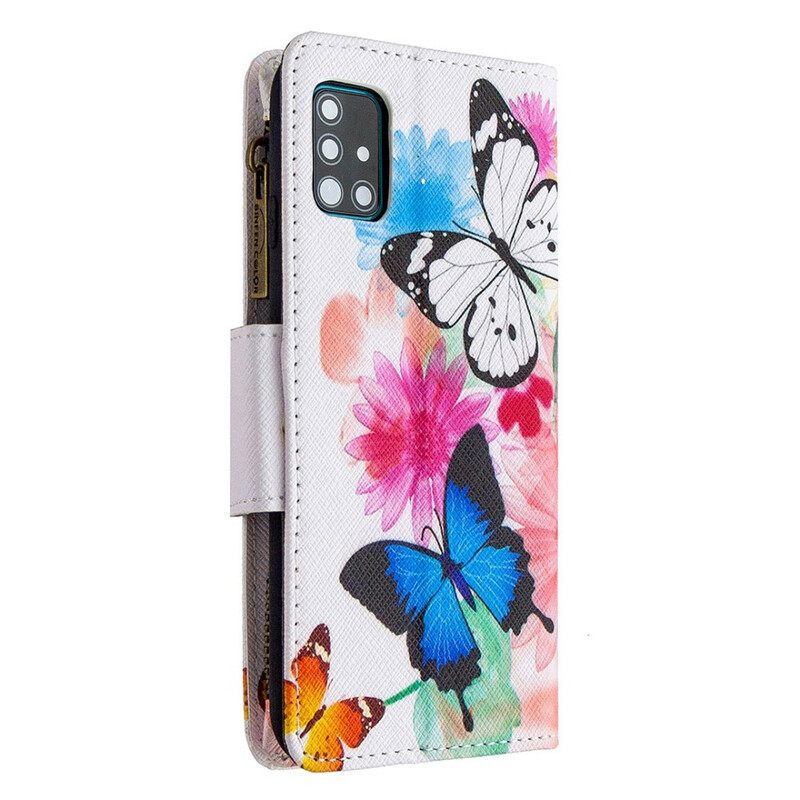 Kotelot Samsung Galaxy A51 Butterflies Vetoketjullinen Tasku