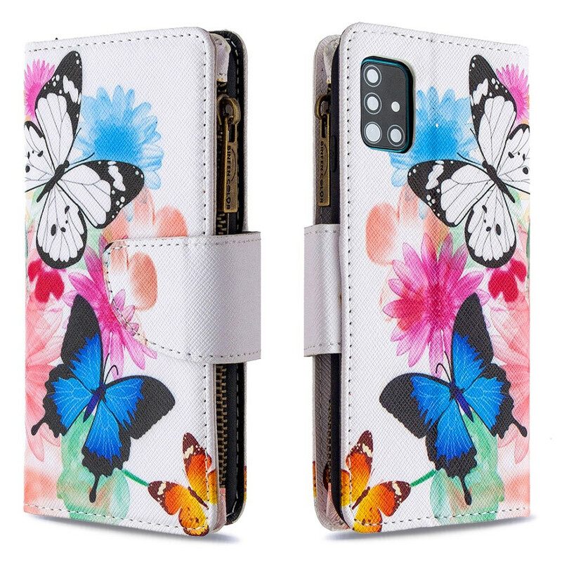 Kotelot Samsung Galaxy A51 Butterflies Vetoketjullinen Tasku