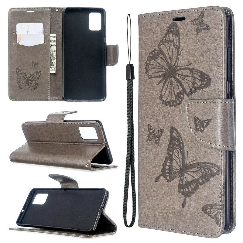 Nahkakotelo Samsung Galaxy A51 Butterflies In Flight With Lanyard