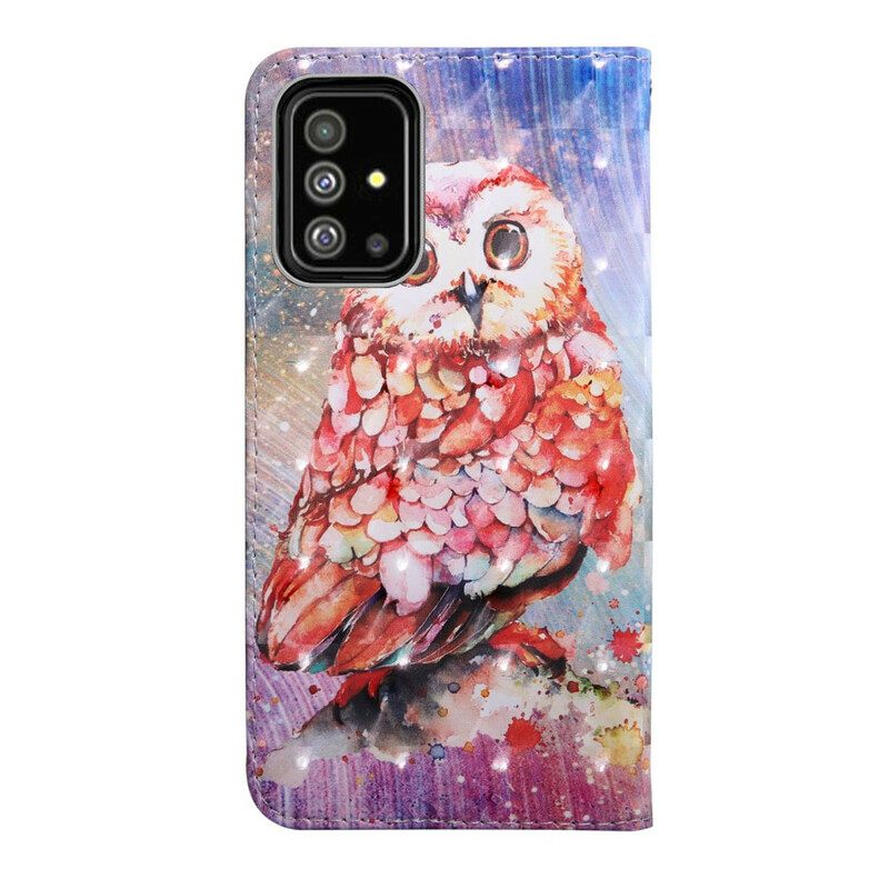 Nahkakotelo Samsung Galaxy A51 Owl The Painter