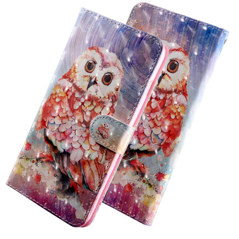 Nahkakotelo Samsung Galaxy A51 Owl The Painter