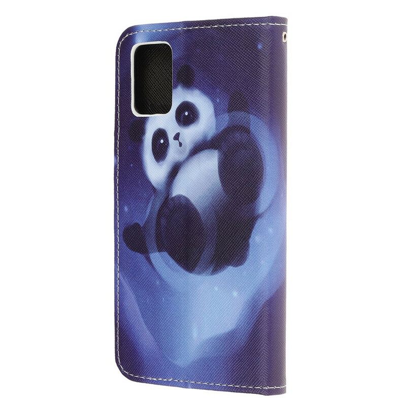 Nahkakotelo Samsung Galaxy A51 Suojaketju Kuori Panda Space Lanyard