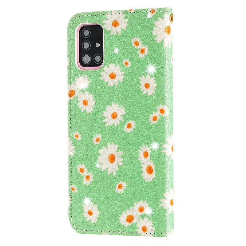 Puhelinkuoret Samsung Galaxy A51 Kotelot Flip Faux Leather Daisies