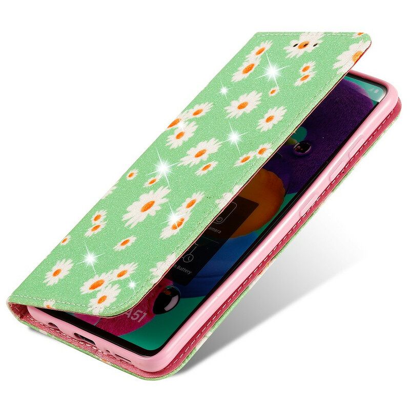 Puhelinkuoret Samsung Galaxy A51 Kotelot Flip Faux Leather Daisies