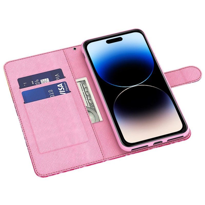 Flip Case iPhone 15 Plus Suojaketju Kuori Punaisen Puun Alla 3d Hihnalla