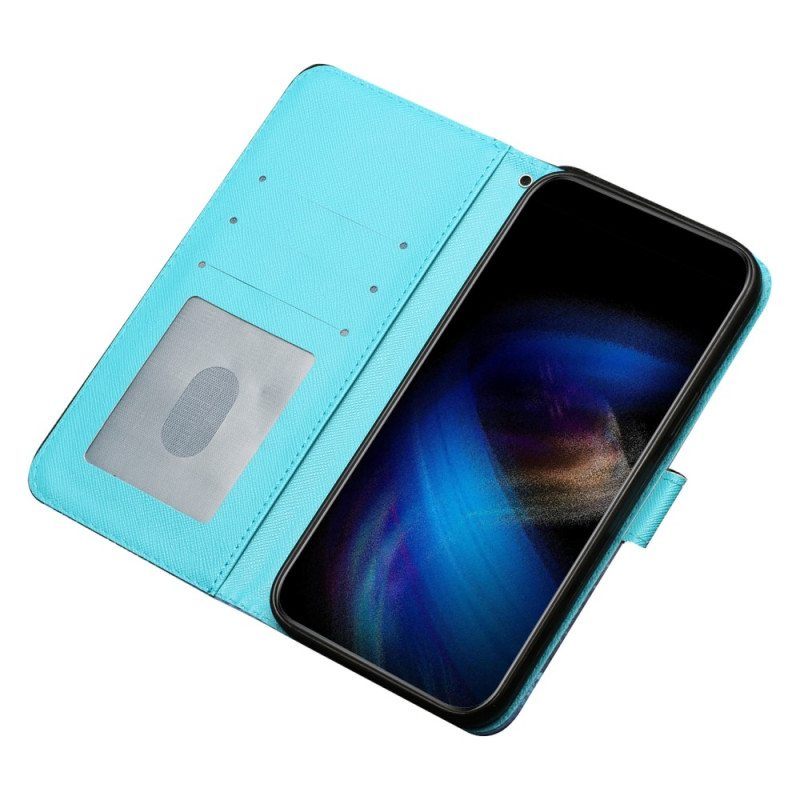 Flip Case iPhone 15 Pro Suojaketju Kuori 3d-perhoset Kaulanauhalla