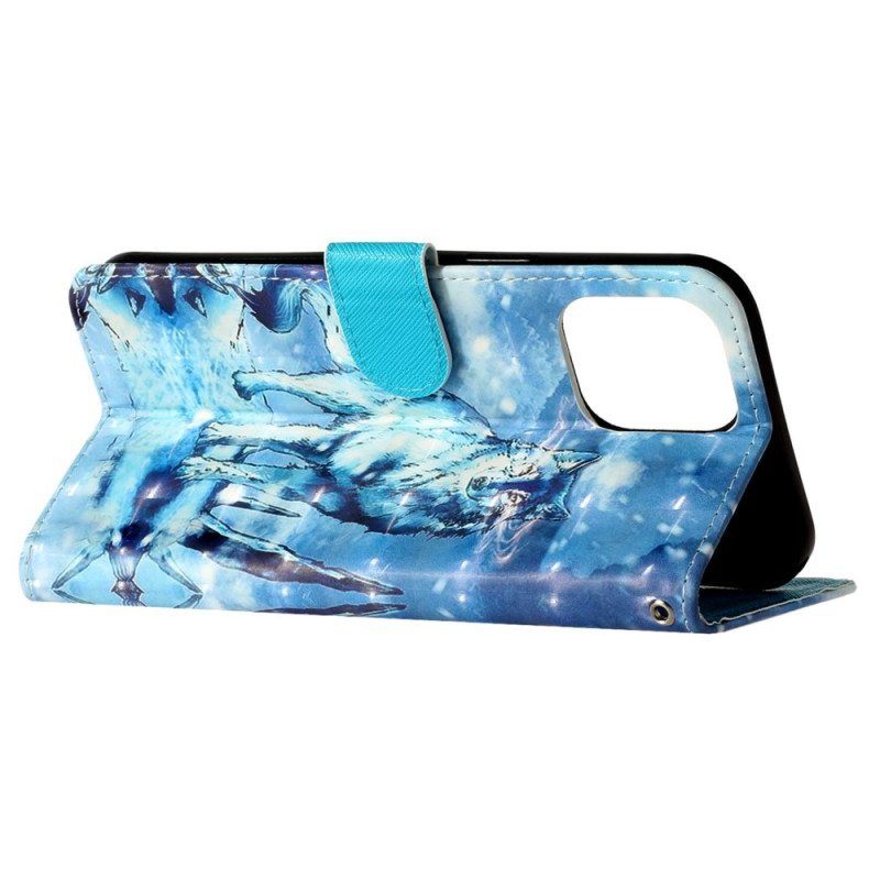 Flip Case iPhone 15 Pro Suojaketju Kuori 3d-sudet Hihnalla