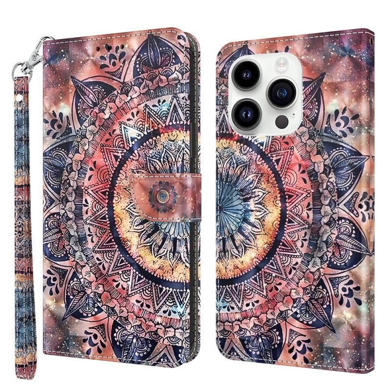 Flip Case iPhone 15 Pro Suojaketju Kuori Mandala Hihnalla