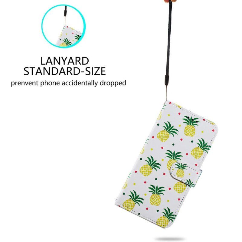 Flip Case iPhone 15 Suojaketju Kuori Ananas Hihnalla