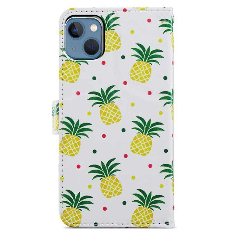 Flip Case iPhone 15 Suojaketju Kuori Ananas Hihnalla